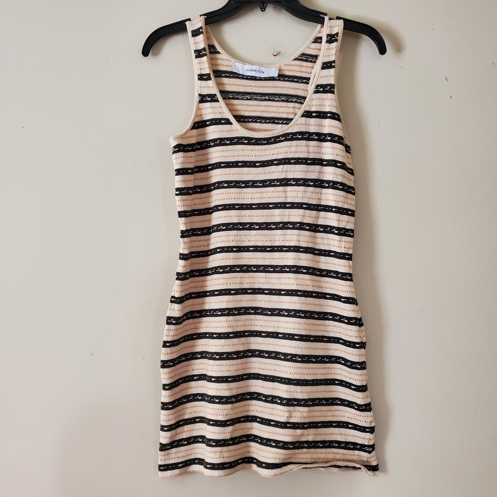 Thakoon Knit Mini Dress Striped Racer Back Size XS Beige Black